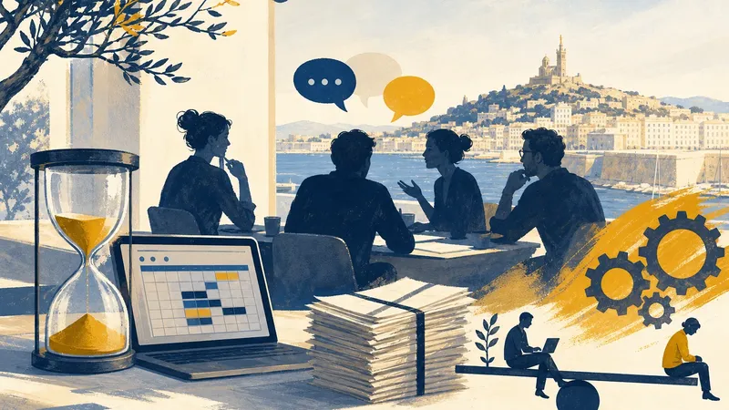 Illustration IA inspirée de Pense à saisir tes temps, quand un outil marchandise et dégrade le travail