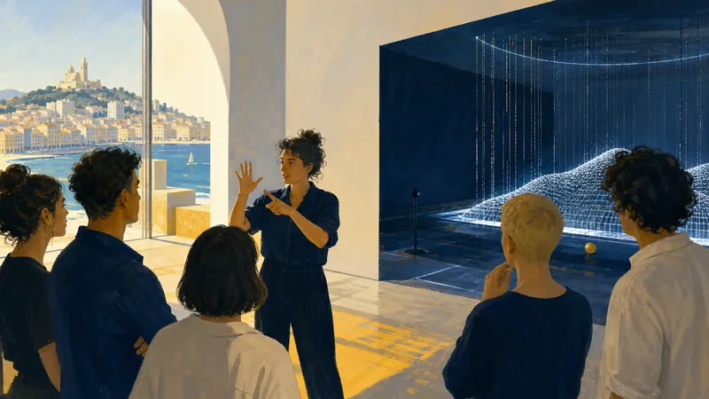 Illustration IA inspirée de Biennale des Imaginaires Numériques 2026 - Visite inauguration en LSF